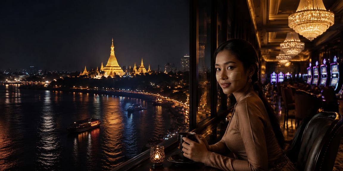 ရွှေတိဂုံဘုရားအနီး ညအချိန်ဂိမ်းပွဲကစားနေသူများ